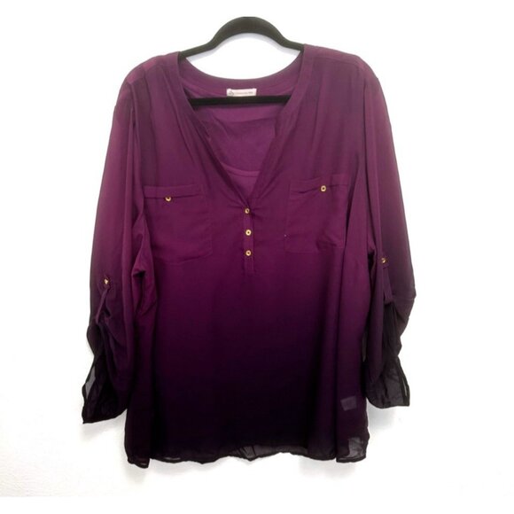 db established 1962 Purple Ombré Chiffon Blouse With Tank Roll Tab Sleeves 3X - Picture 1 of 12